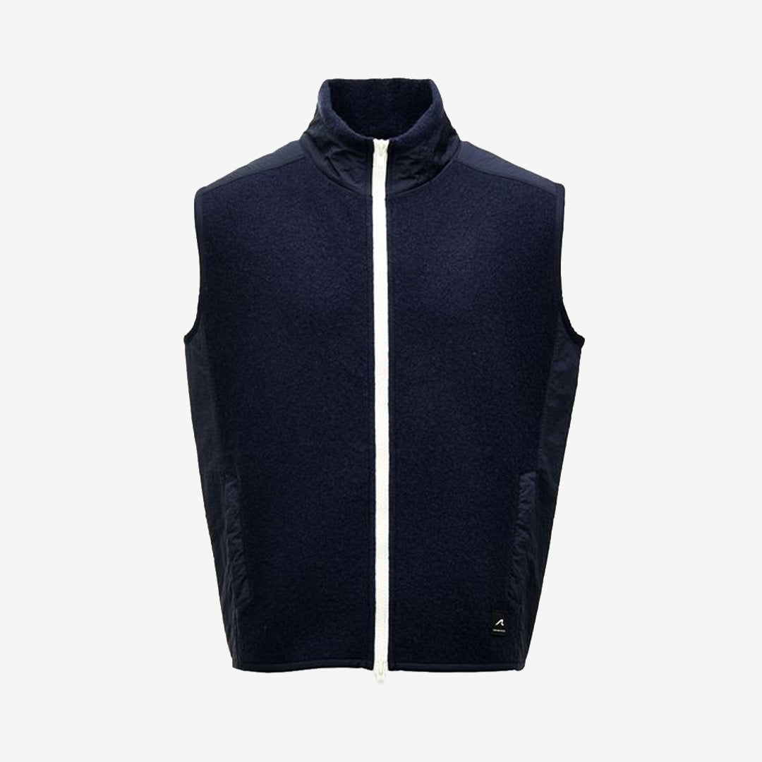 Navy merinoullsväst herr med tekniska ripstop-nylon detaljer