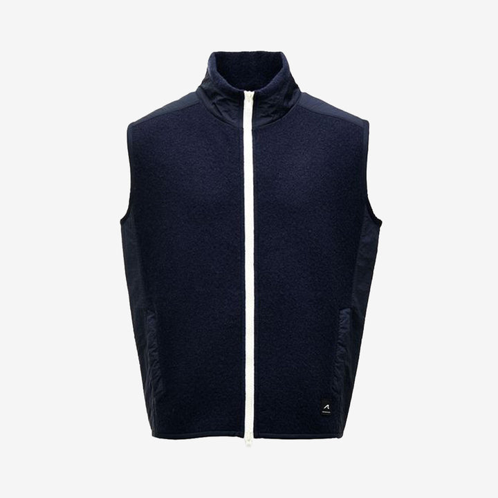 Navy merinoullsväst herr med tekniska ripstop-nylon detaljer