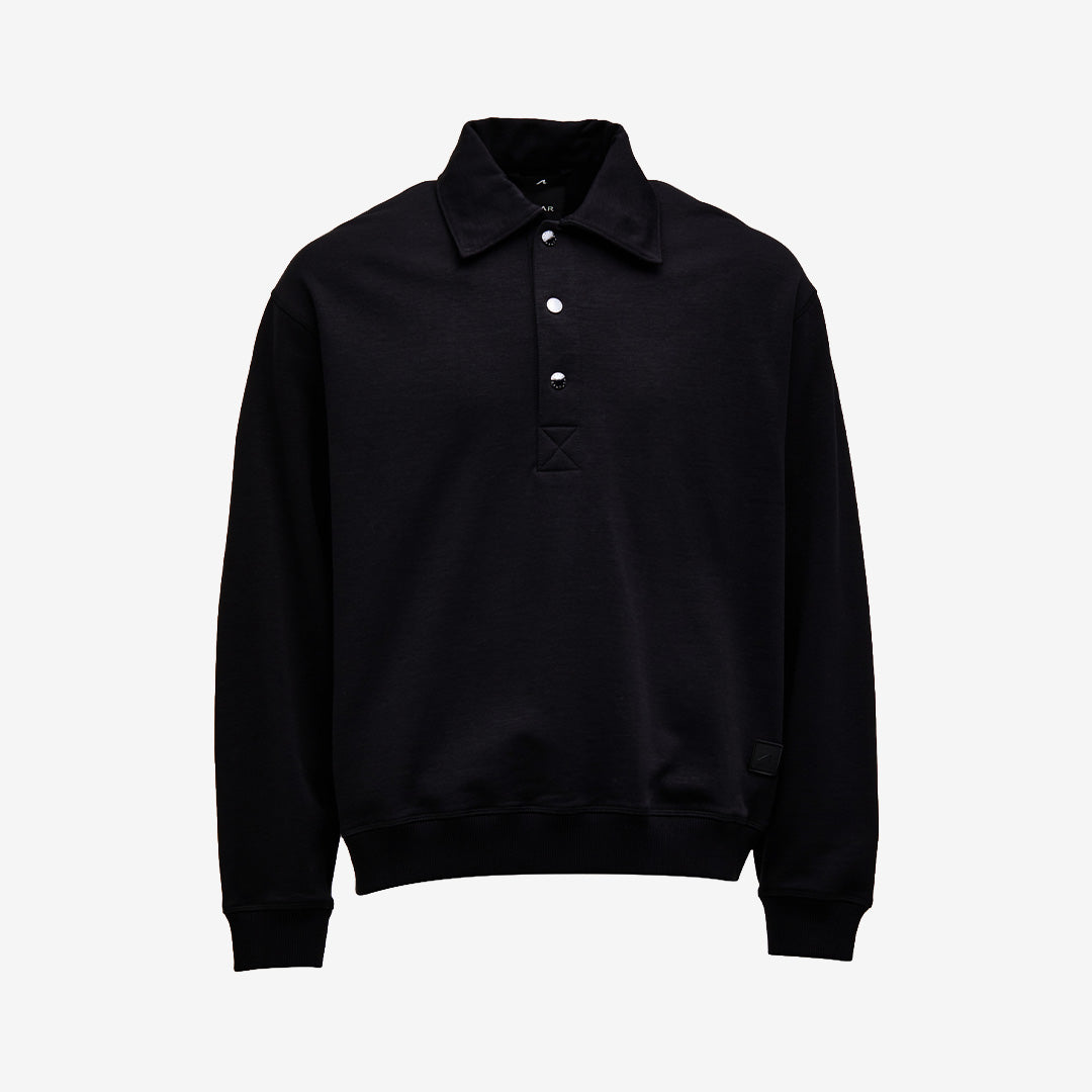 Cesar Equipment Cleggan Half Button Sweat Polo Black sweat polo i bomullsblandning med halvknäppning och nylondetaljer