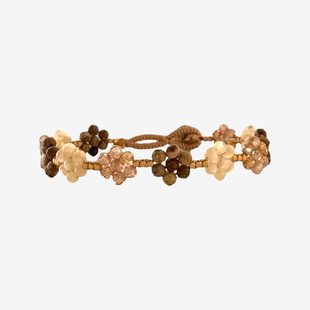 AC MIX01 Lulu Wannie Mix Amber armband med halvädelstenar i blommönster och 14K guldpläterad knapp