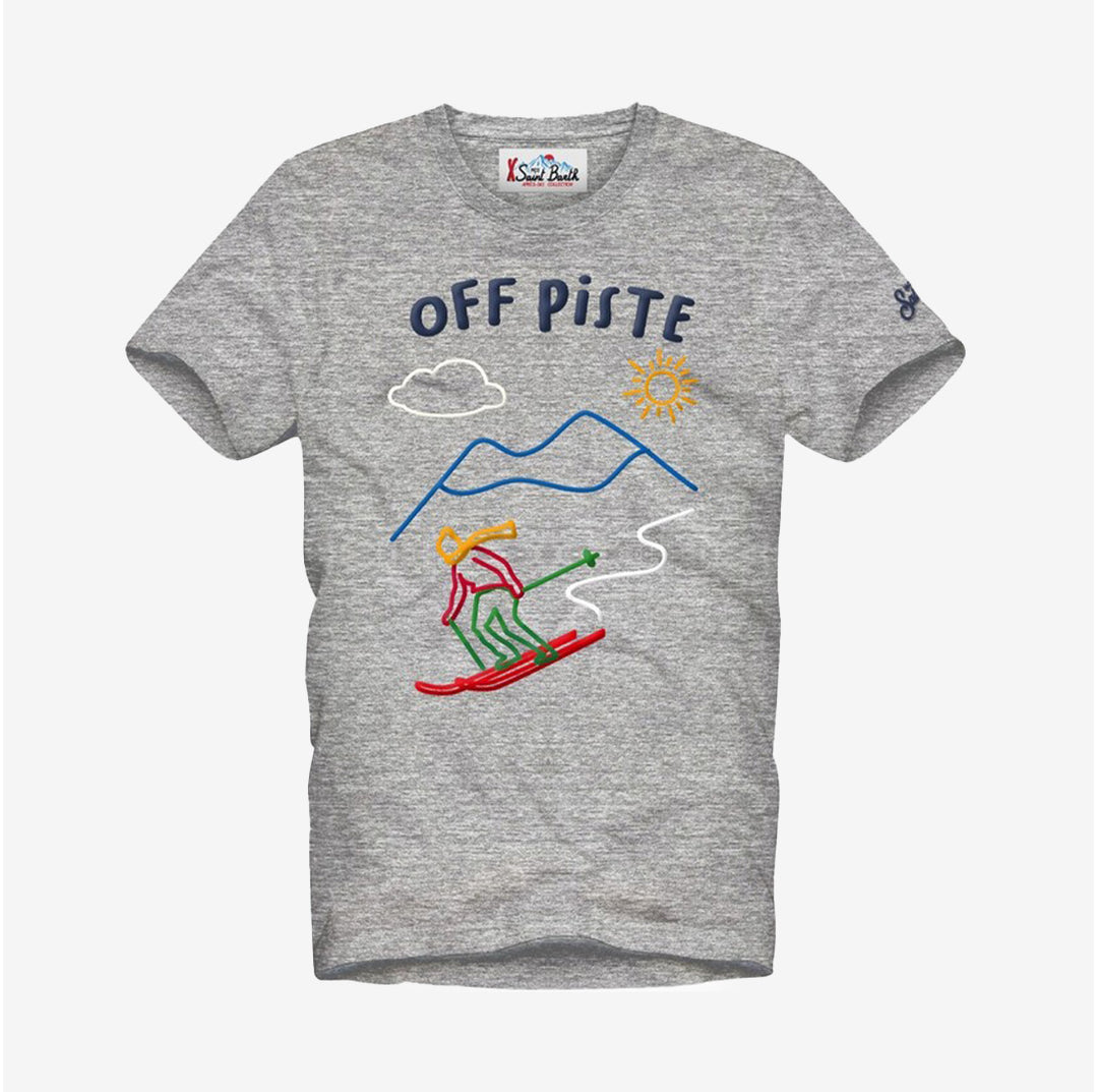 Grå t-shirt i bomull med Off Piste-brodyr från MC2 Saint Barth – ARN0004-AEEAN1