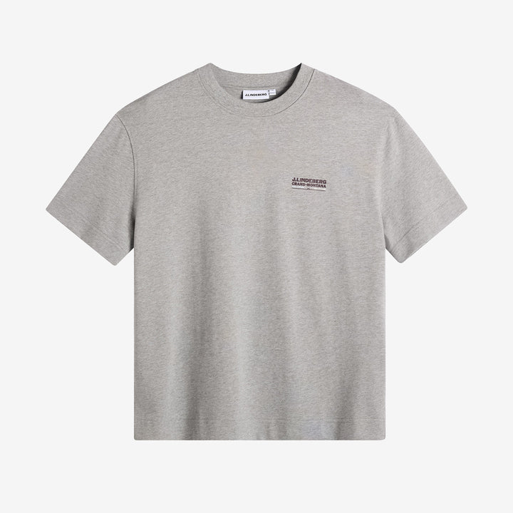 J.Lindeberg Bennett Heavy T-Shirt Light Grey Melange med Alpine Golf-tryck på ryggen i ekologisk bomull