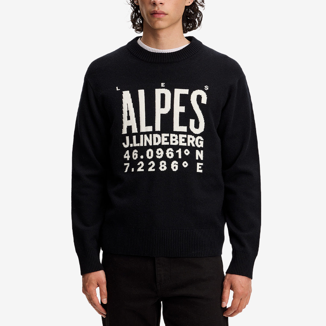 J.Lindeberg William Knitted Sweater svart stickad tröja med alp-mönster i ullblandning