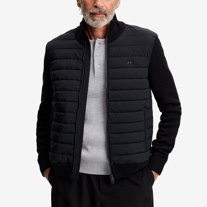 J.Lindeberg Boen Knit Hybrid Jacket svart stickad hybridjacka i ullblandning