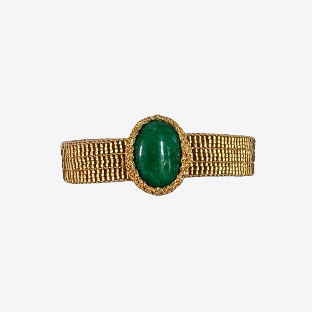 DJ02 BAMBOO JULES armband i läder med grön jade och guldpläterad knapp
