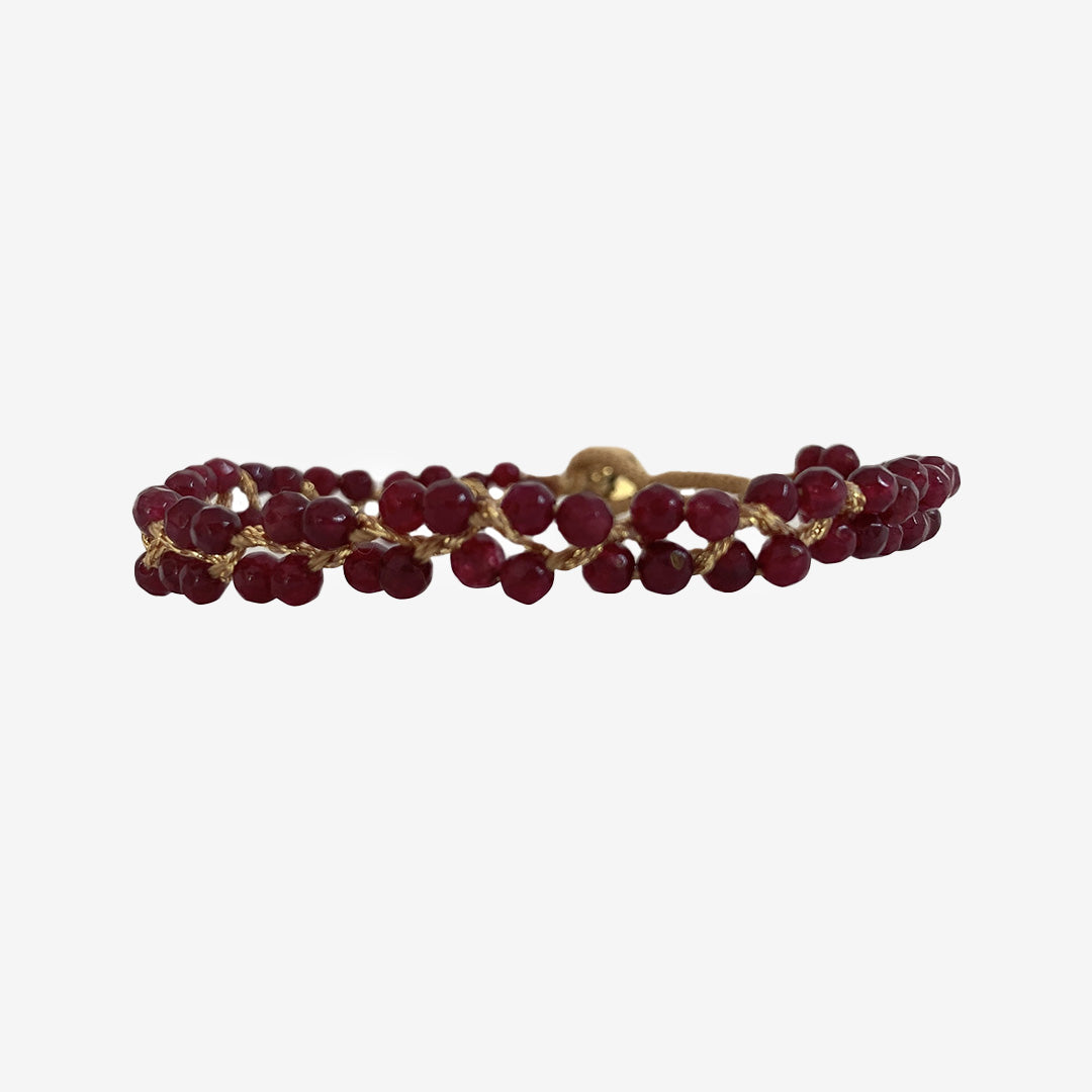 AN11 JILL JAKE armband i maroon med granat och guldfärgad tråd