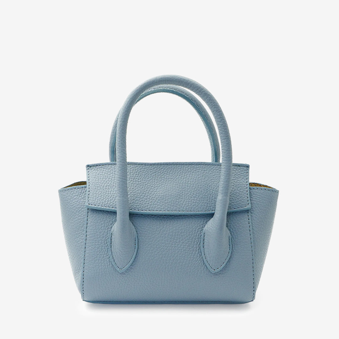 Ljusblå Bari D92 läderväska med flap, handtag och avtagbar axelrem