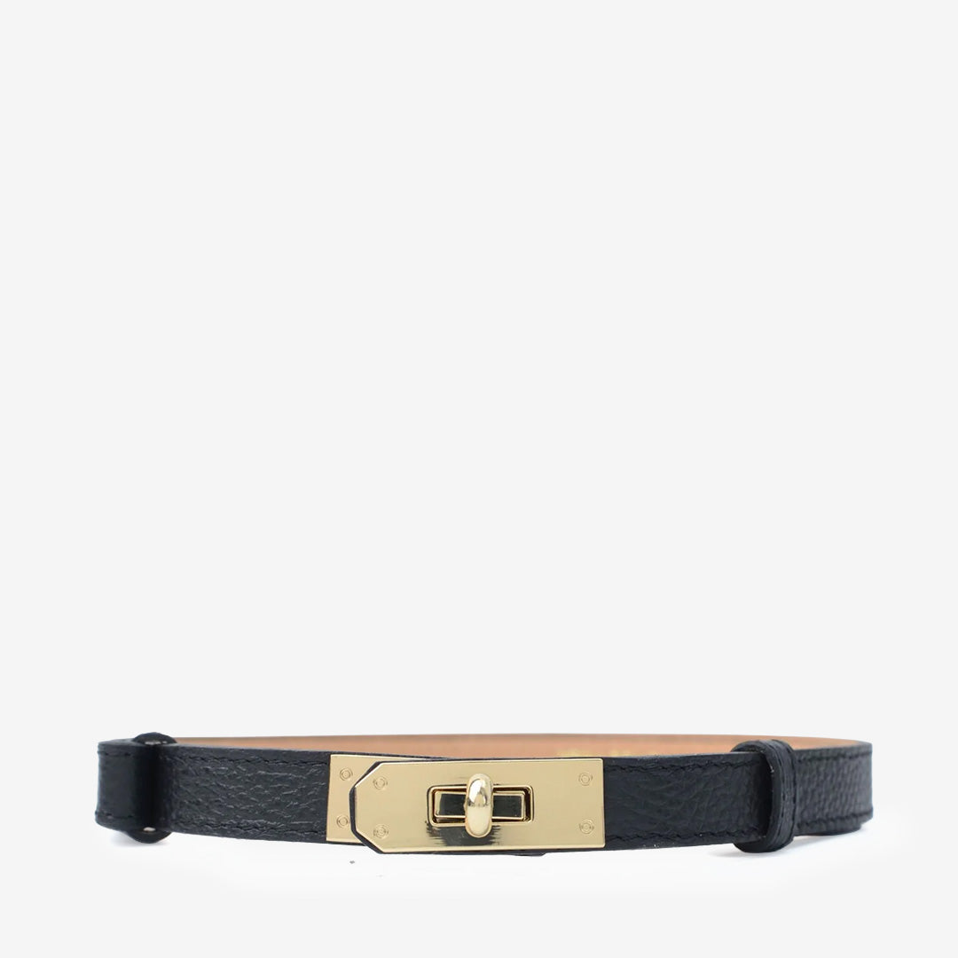 Latalia bälte i svart läder med guldfärgat vridlås