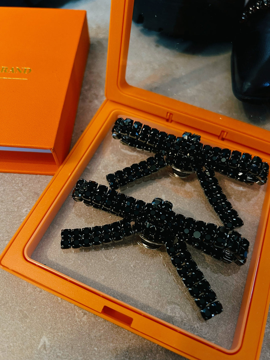 Black Crystal Glitter Bow – Shoe Charm