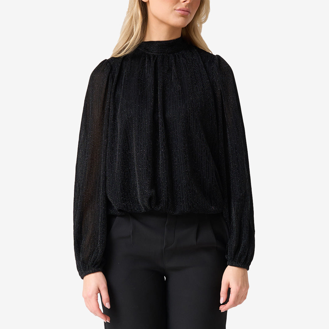 CH25AW01 svart lurexblus med metallic-effekt – glittrande och lätt