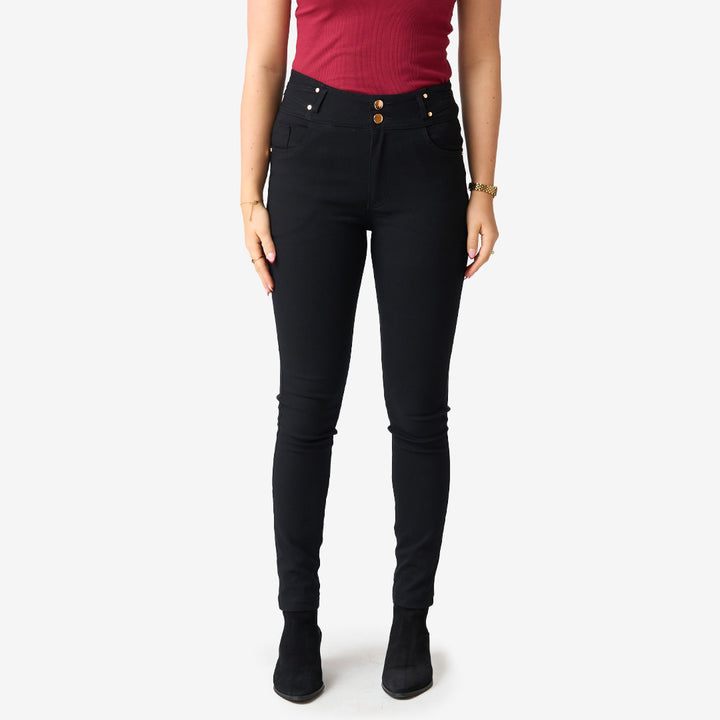 CH25AW14 svarta stretchbyxor för dam med bra passform