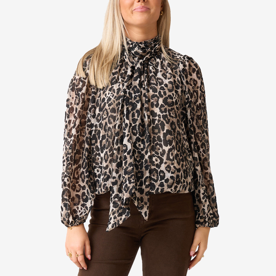 CH25AW53 blus i leo­mönster med glittrande sten­detaljer – dam