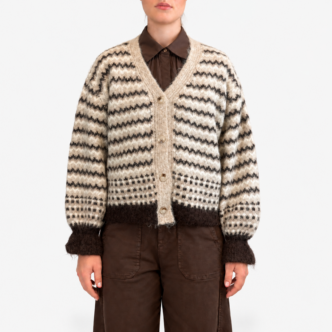 Salt E2720 mönsterstickad cardigan dam Taupe