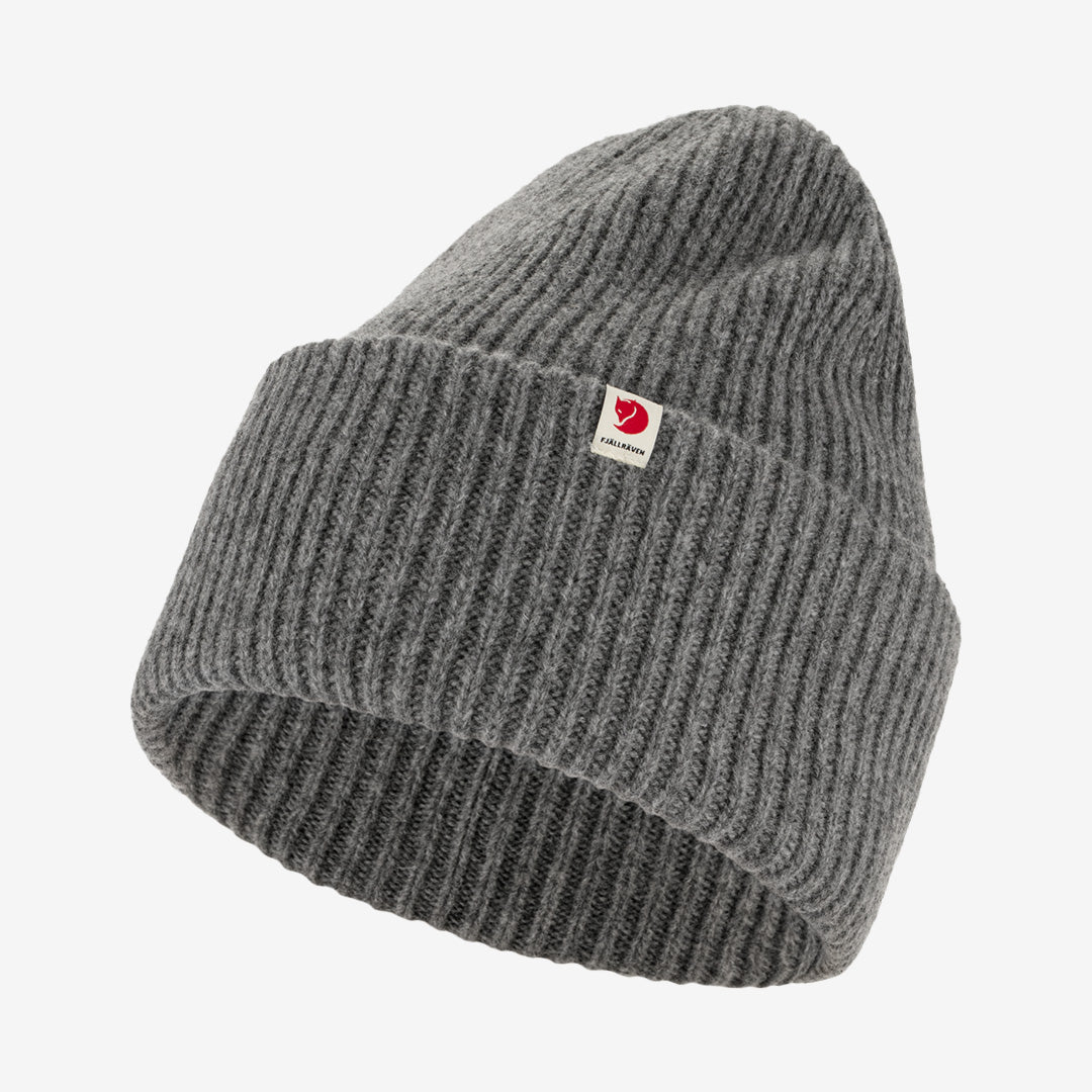 Fjällräven Heavy Beanie – ribbstickad mössa i lammull med uppvikt kant, grey