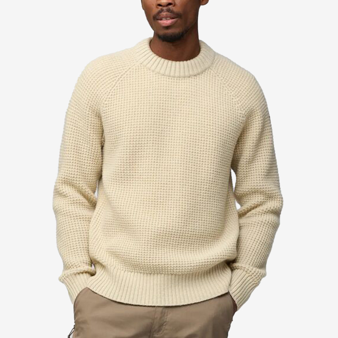 Fjällräven Övik Waffle Knit M herrtröja i våffelstickad merinoull, färg Light Beige