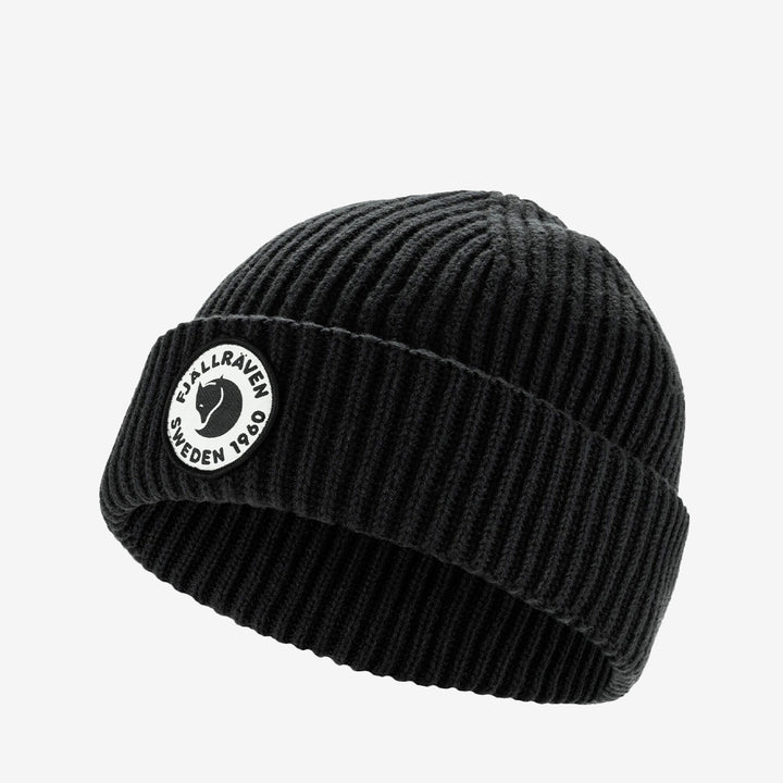 Fjällräven 1960 Lite Logo Hat – ribbstickad mössa i merinoull och bomull med logotyp, black