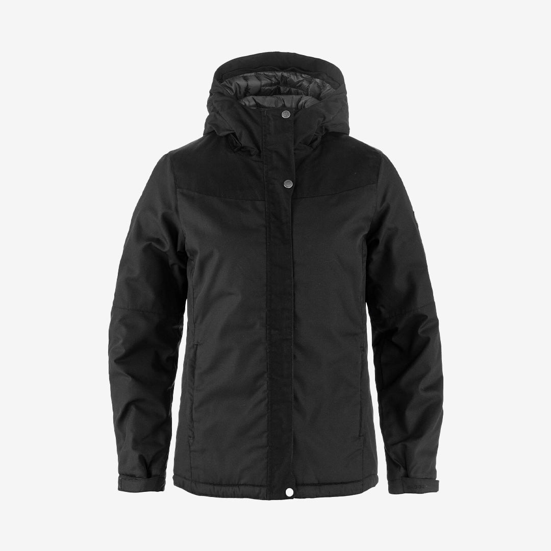 Fjällräven Stina Padded Jacket W – vadderad damjacka i svart G-1000 med justerbar huva
