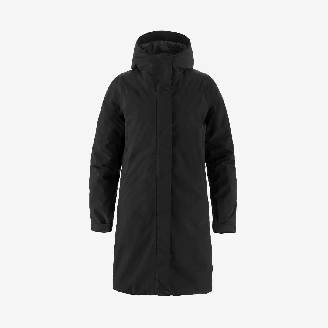 Fjällräven High Coast Hydratic Padded Parka W – svart damparkas med vaddering och justerbar huva