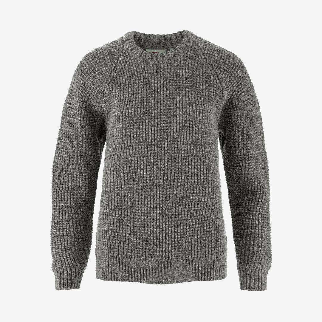 Fjällräven Övik Waffle Knit för dam i grått – varm tröja i våffelstickad merinoull