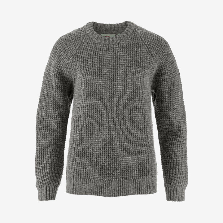 Fjällräven Övik Waffle Knit för dam i grått – varm tröja i våffelstickad merinoull