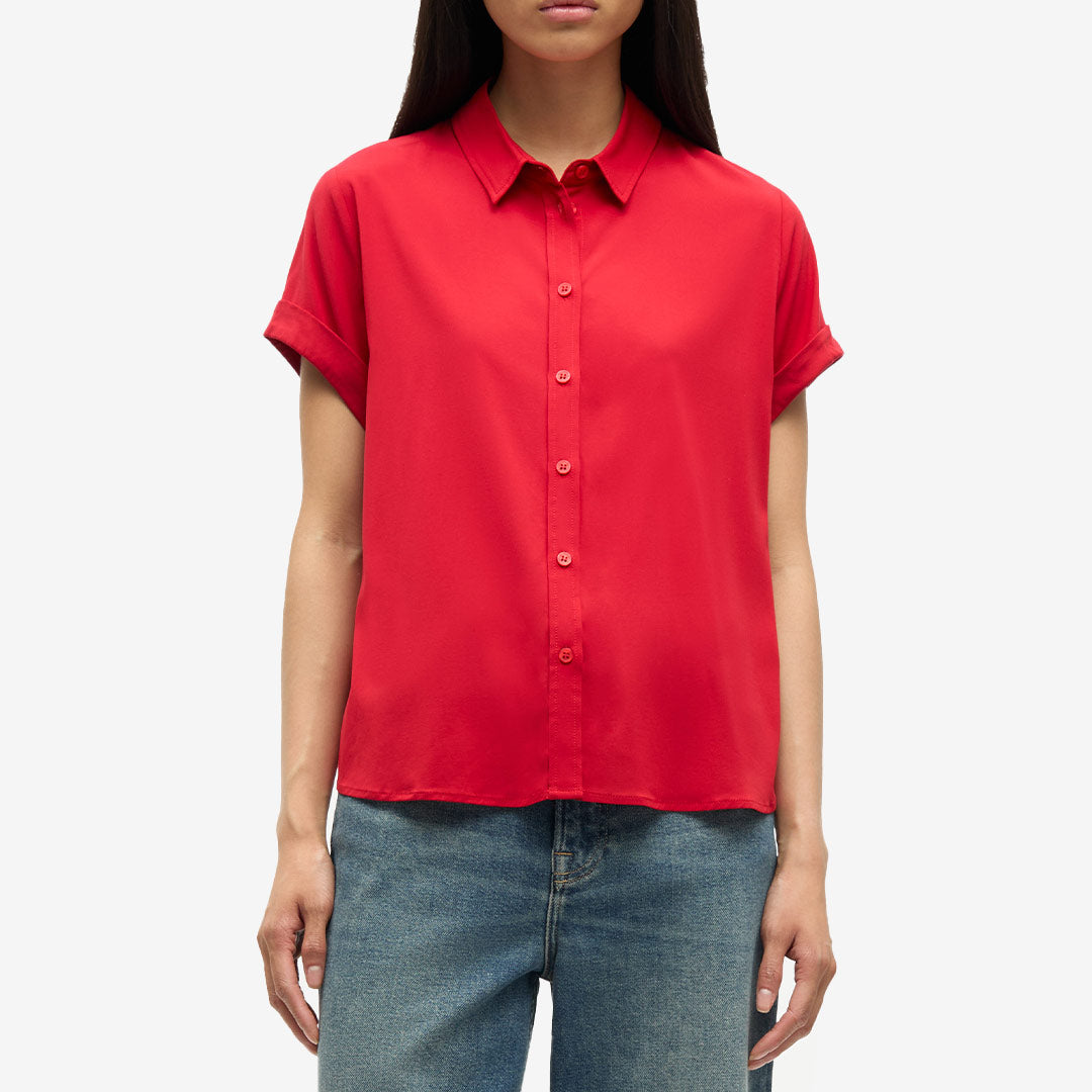 Samsoe Samsoe Majan SS Shirt – kortärmad blus i Haute Red i hållbar viskosblandning