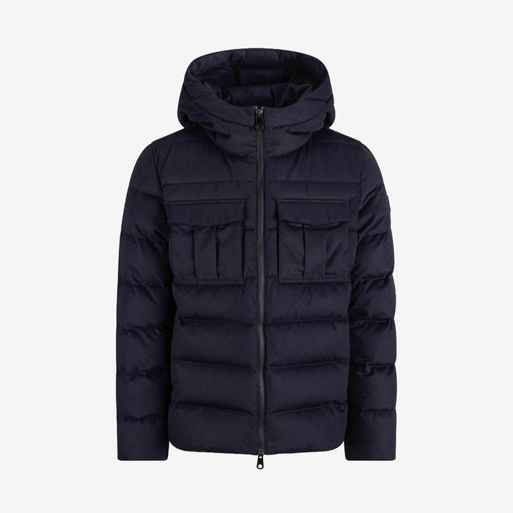 Monel Tignes Wool jacka för herr i Dark Navy, mörkblå jacka i ullblandning med 90 % dun och 10 % fjäder för värme under kyliga dagar.