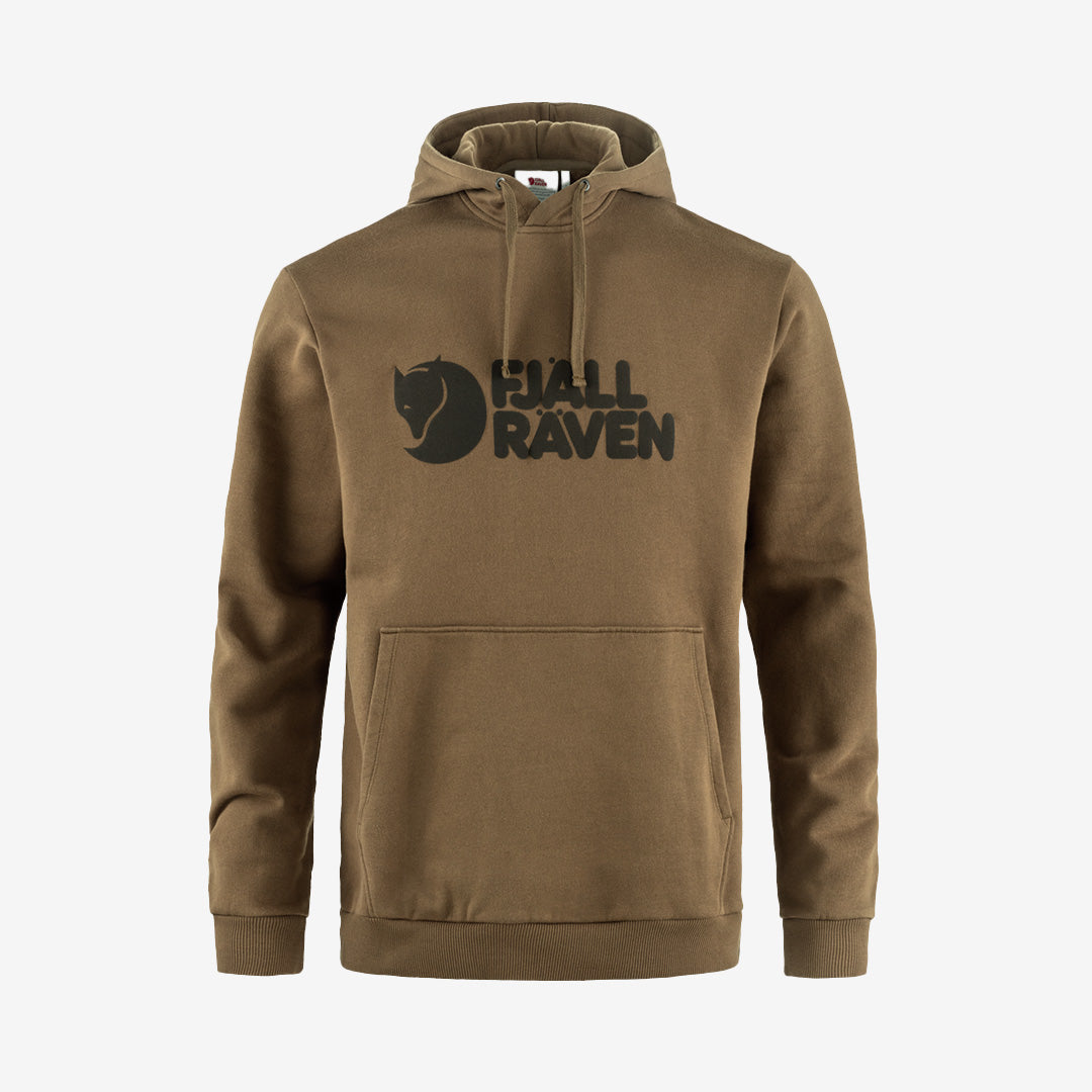 Fjällräven Logo Hoodie för herr i brun färg – huvtröja i ekologisk bomull med logotryck