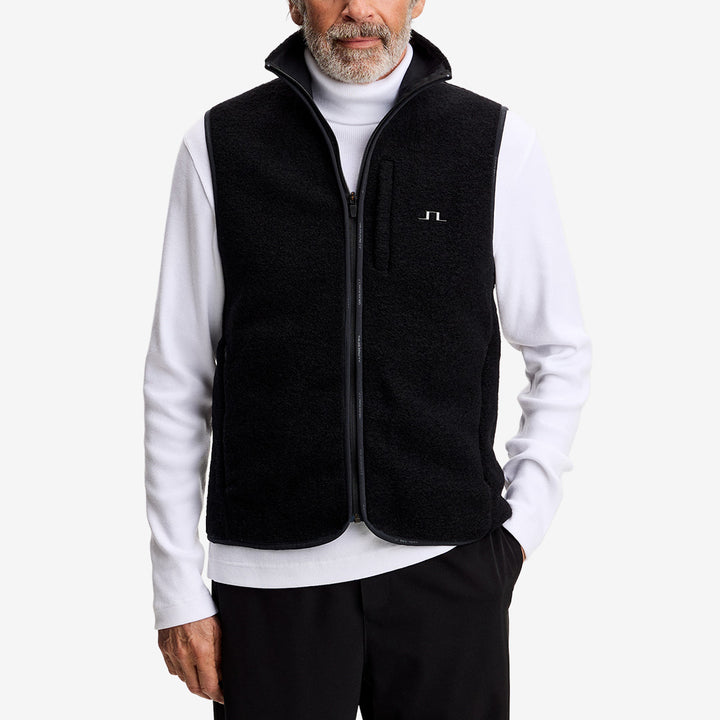 J.Lindeberg Duncan Wool Fleece Vest svart fleeceväst i ullblandning med dragkedja