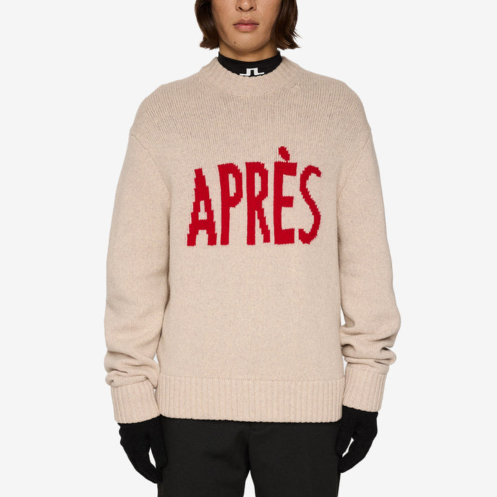 Fabian Graphic Knit Sweater i 100% ull, Moonbeam, grafiskt mönster, perfekt för skidsemester