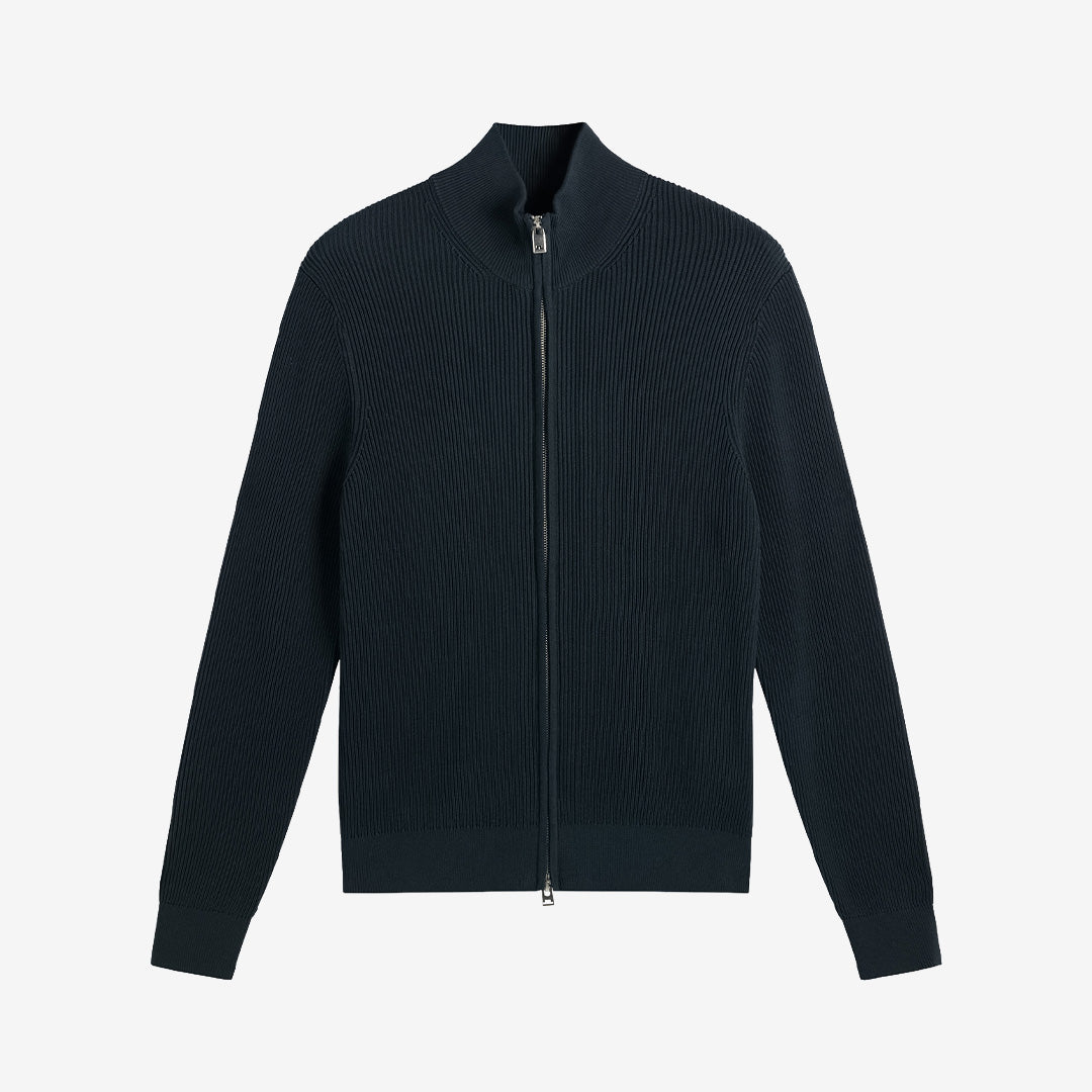 J.Lindeberg Alexis Full Zip Cardigan JL Navy stickad kofta för herr i ekologisk bomull med dragkedja