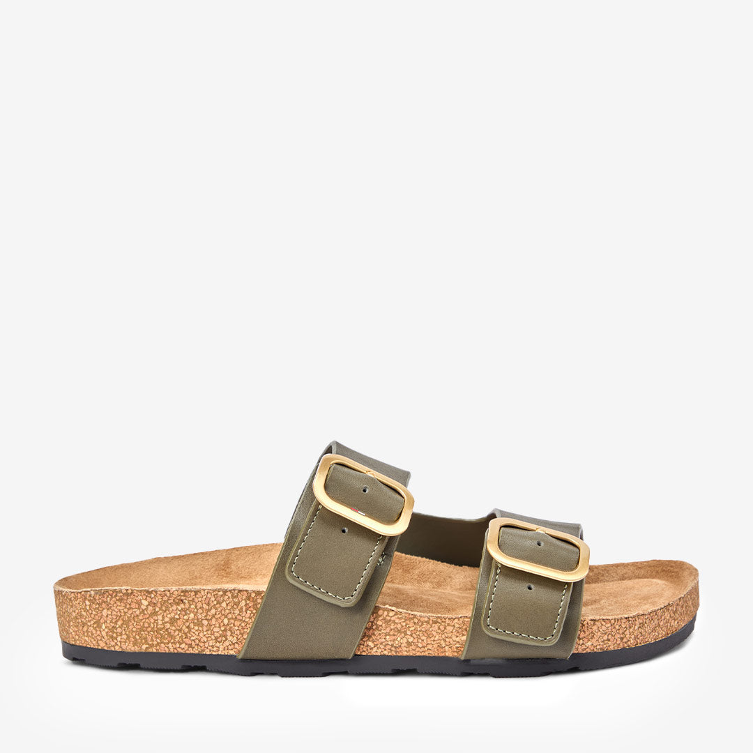Tommy Hilfiger TH Classic Cork Sandal – sandaler i nappaläder i färgen Platinum Olive