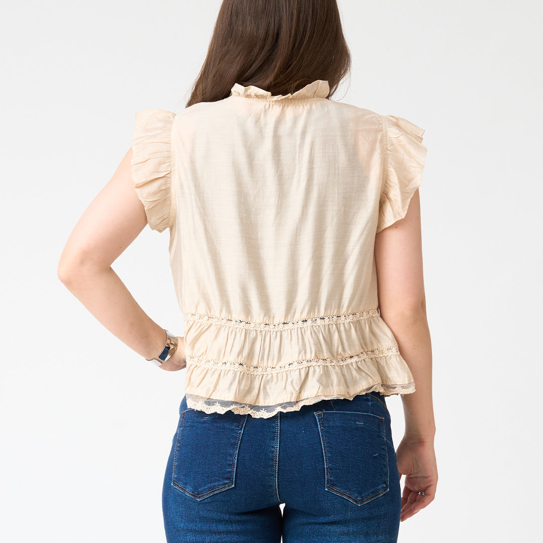 Blus kort ärm spets