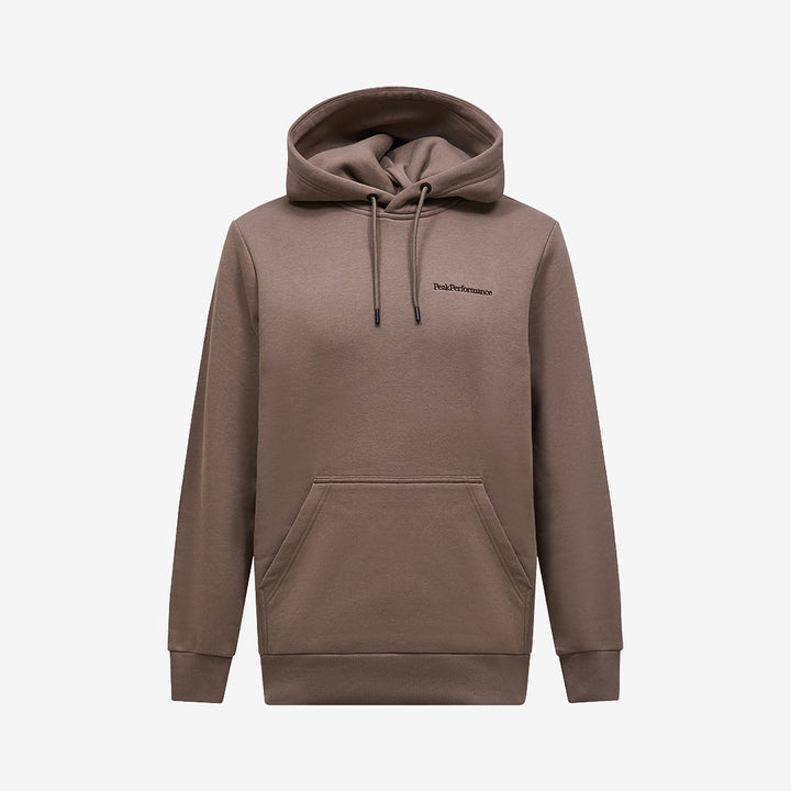 Peak Performance Original Small Logo Hood hoodie för herr i Terrain Tan med diskret logotyp och mjuk, borstad fleeceinsida.