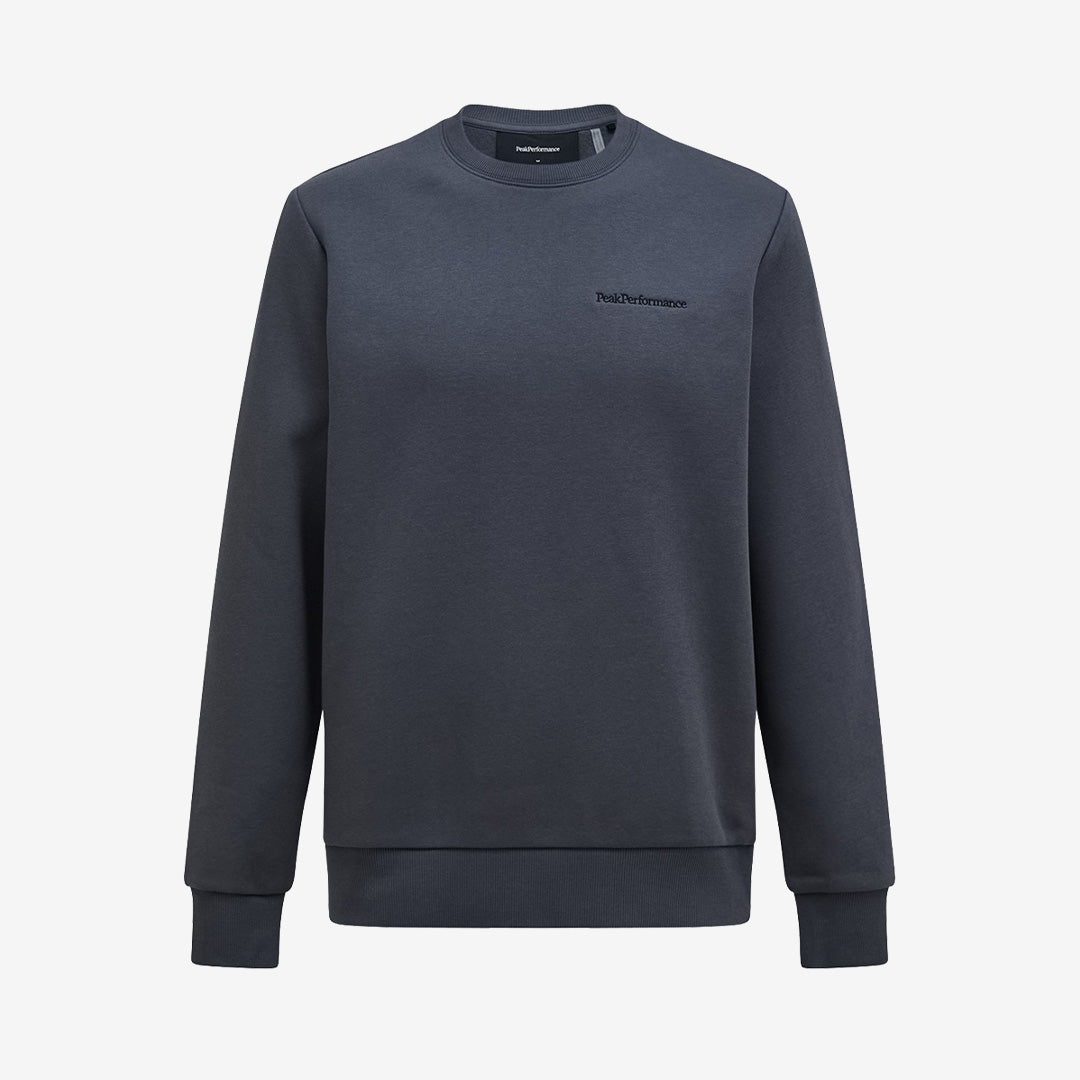 Peak Performance sweatshirt i Motion Grey med rund halsringning, broderad logga och ribbade muddar.