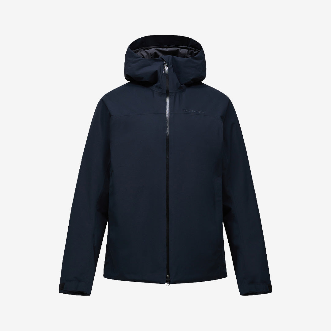 Peak Performance Treeline Insulated Jacket i Black med HIPE® 2L-skal, lätt isolering, huva och tvåvägsdragkedja.