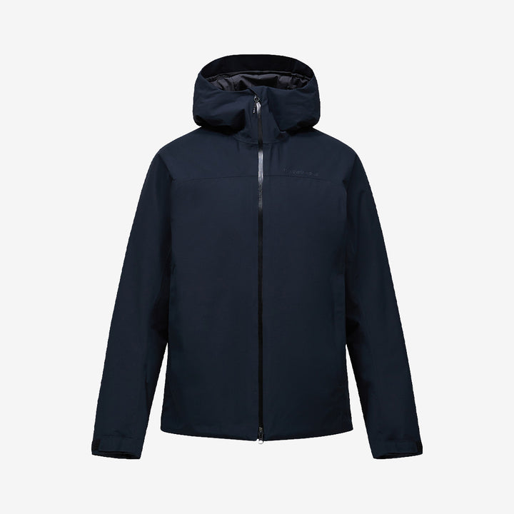 Peak Performance Treeline Insulated Jacket i Black med HIPE® 2L-skal, lätt isolering, huva och tvåvägsdragkedja.