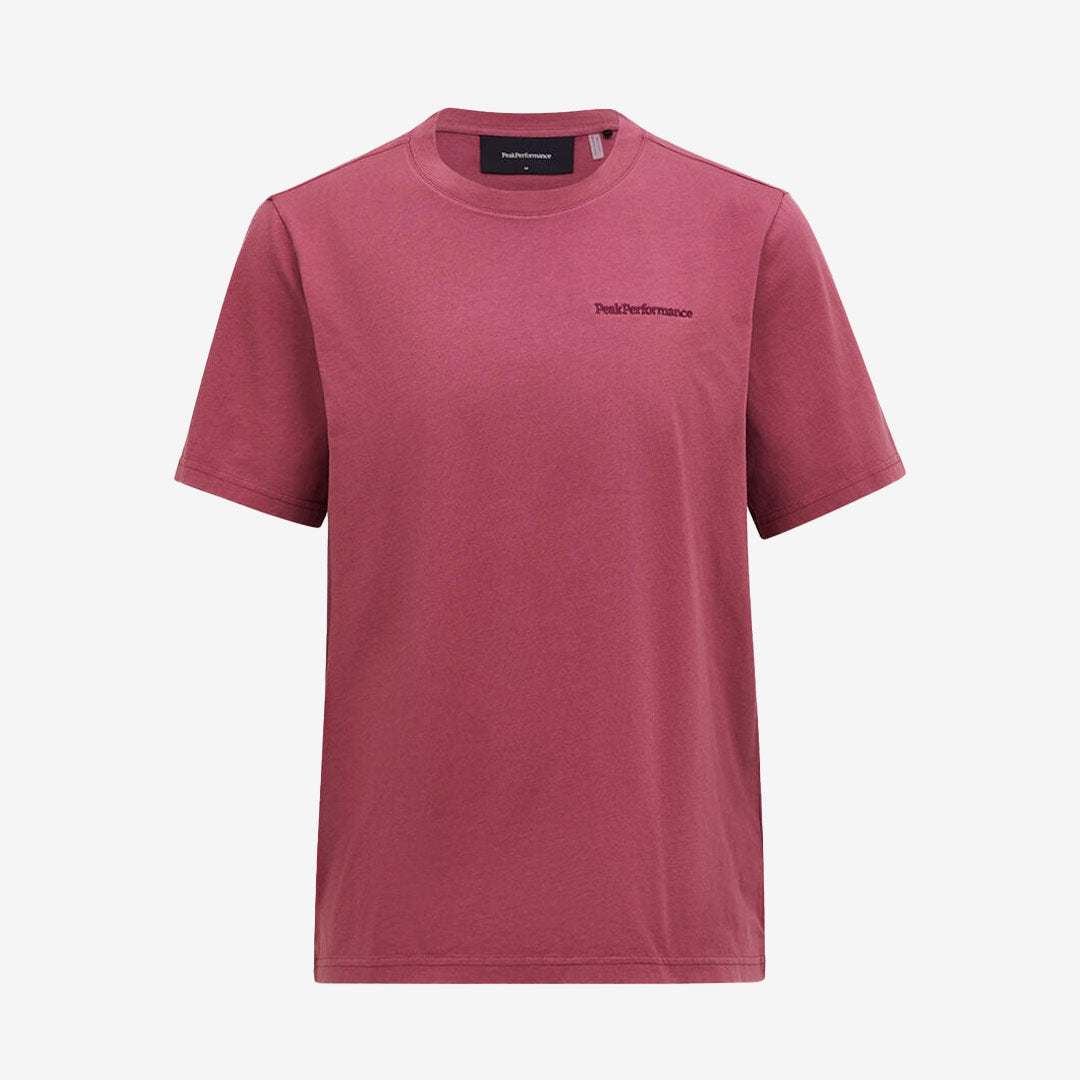 T-shirt från Peak Performance för herr i mjuk ekologisk bomullsjersey med diskret logotyp - Wild Rouge