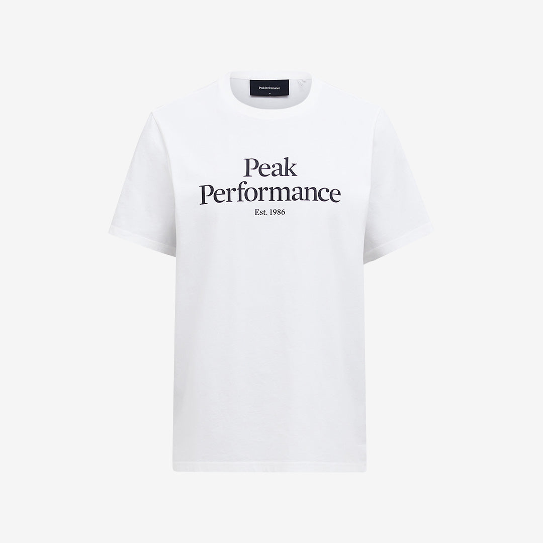 Peak Performance Original Tee t-shirt i Offwhite/Black med klassisk design och mjuk premium bomullsjersey.