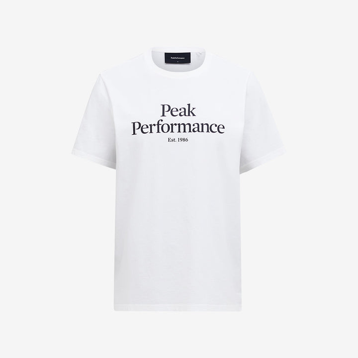Peak Performance Original Tee t-shirt i Offwhite/Black med klassisk design och mjuk premium bomullsjersey.