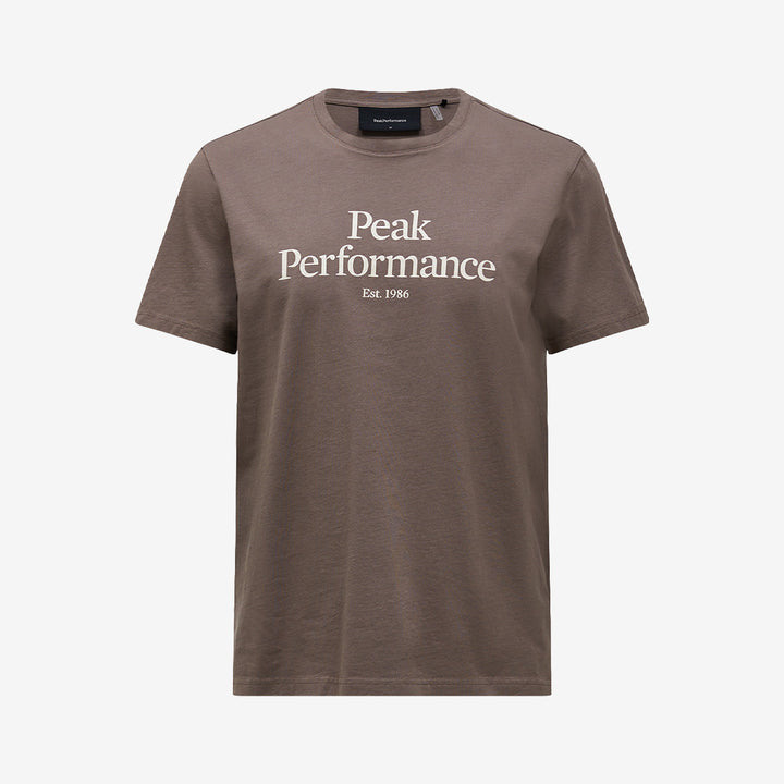 Peak Performance Original Tee t-shirt i Terrain Tan i 100% bomull med klassisk design och mjuk premium bomullsjersey.