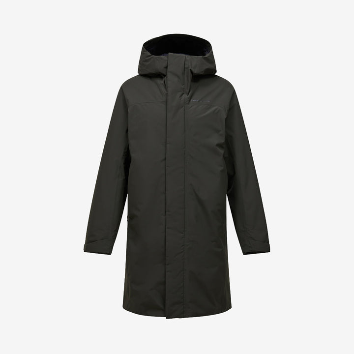 Peak Performance Treeline Insulated Parka i Olive Extreme med HIPE®-teknik, lätt isolering och väderskyddande konstruktion.