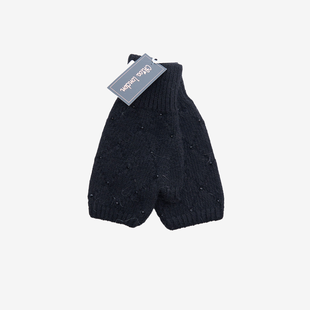 GT-7414 torgvante i svart – stickad vante i ull och cashmere med öppen topp