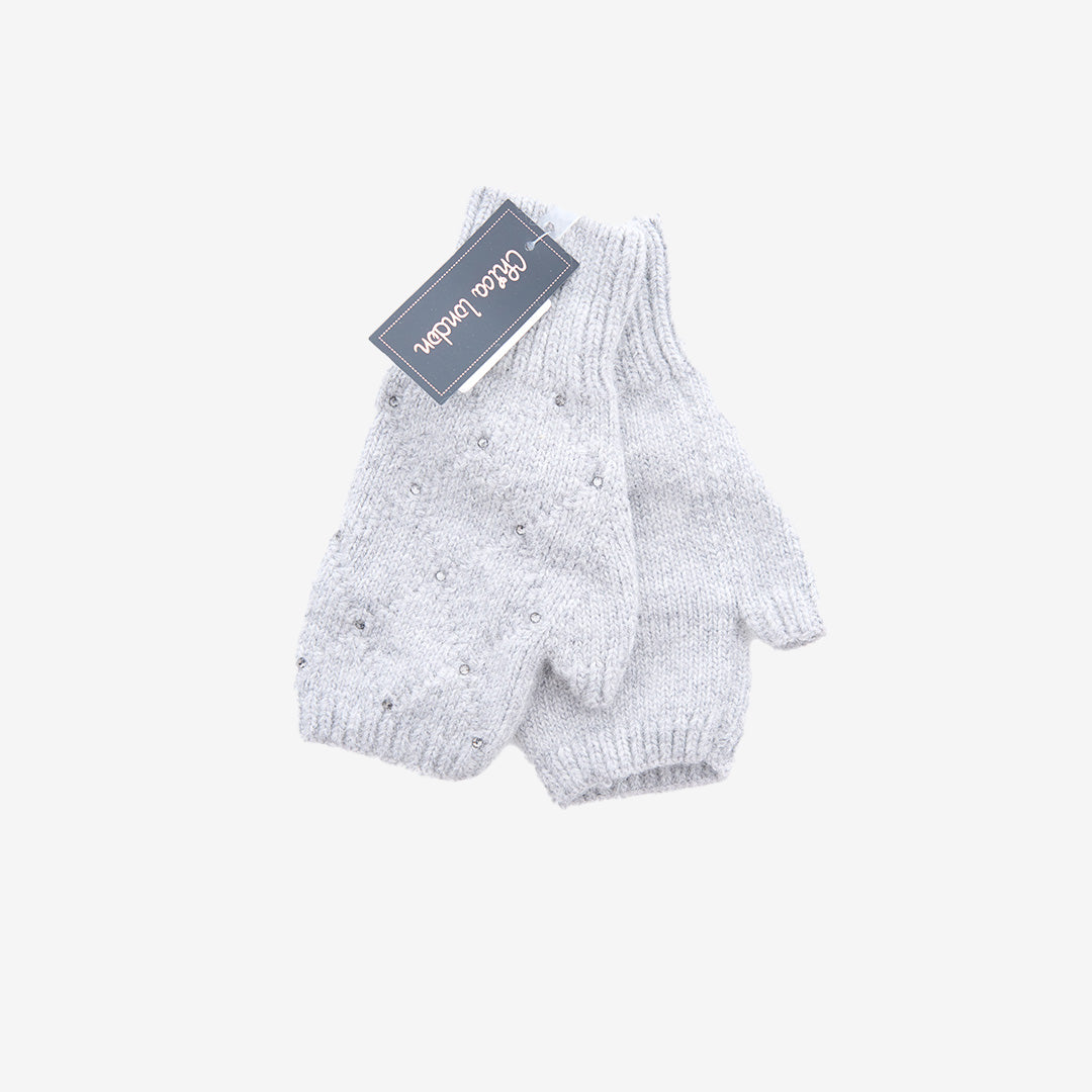 GT-7414 torgvante i grått – stickad vante i ull och cashmere med öppen topp