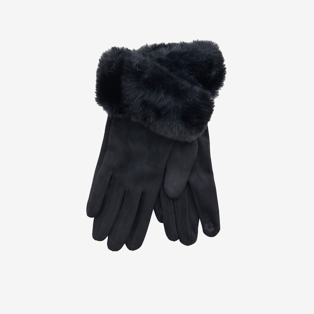 GT3164-6 svart fingervante med pälsdetalj och stretch