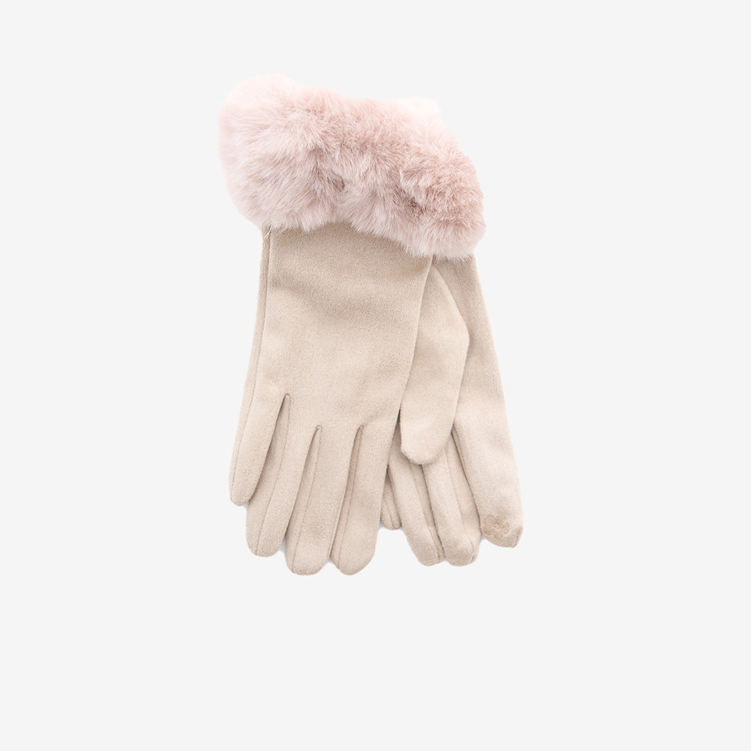 GT3164-6 taupe fingervante med pälsdetalj och stretch