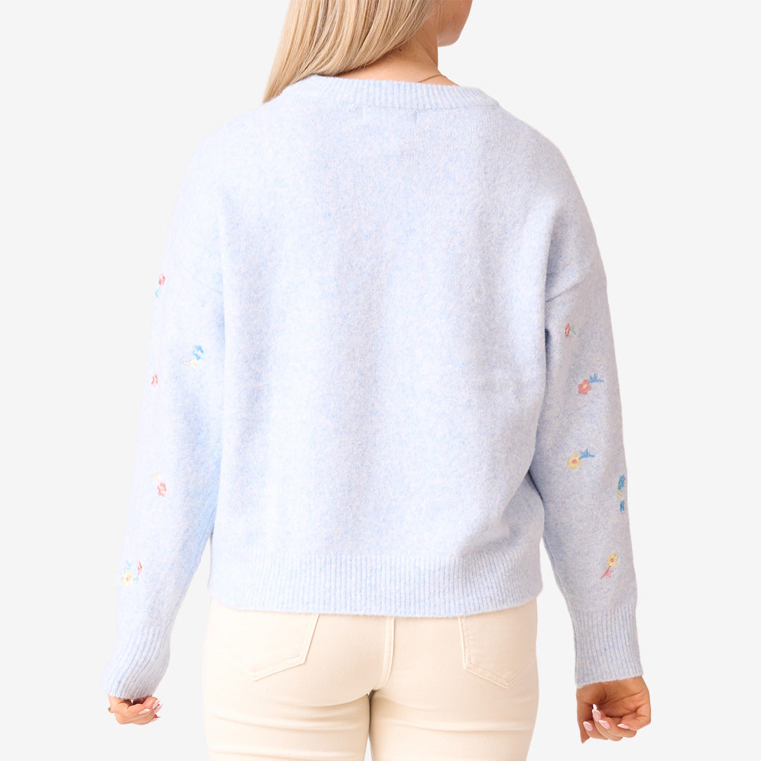 Stickad tröja  m blommor