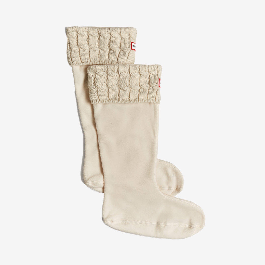Hunter 6 Stitch Cable Tall Boot Sock i vitt fleece och kabelstickad manschett