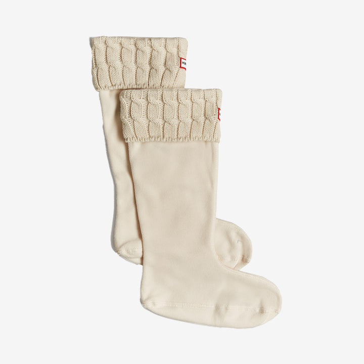 Hunter 6 Stitch Cable Tall Boot Sock i vitt fleece och kabelstickad manschett