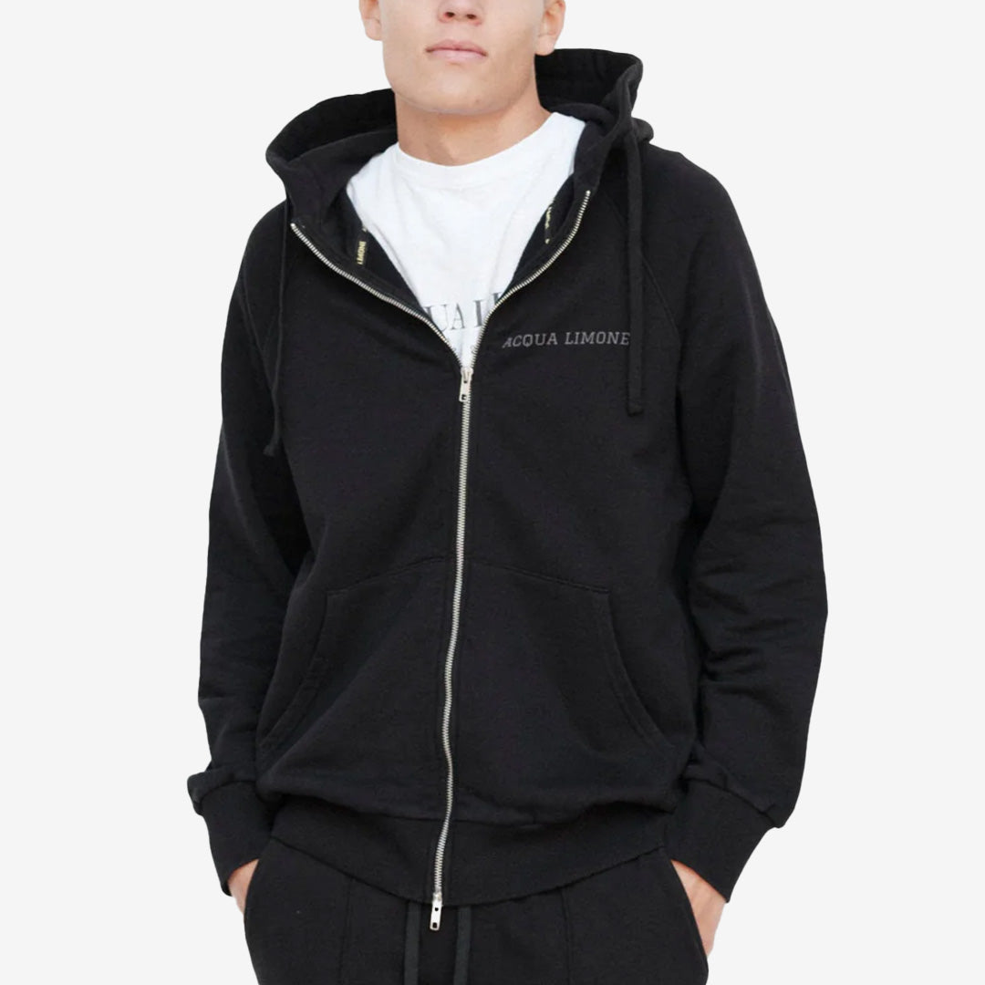 Svart Ivy Zip Hoodie med logotryck och half-moon-motiv från Acqua Limone