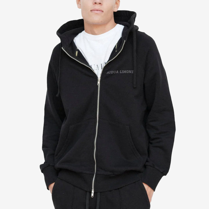 Svart Ivy Zip Hoodie med logotryck och half-moon-motiv från Acqua Limone